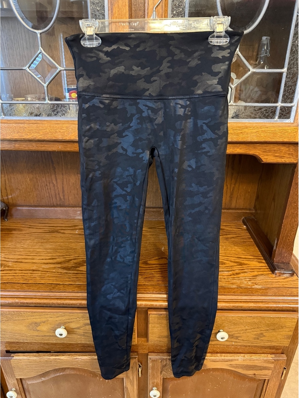 SPANX Faux Leather Leggings Large Black Camo High Waisted Compression [COPY]